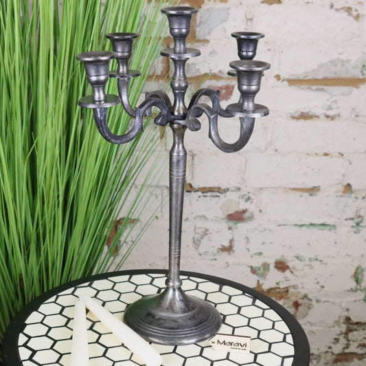 Veeha Candelabra Centerpiece 5 Candle Holder 40cm Gunmetal Silver - Main Image