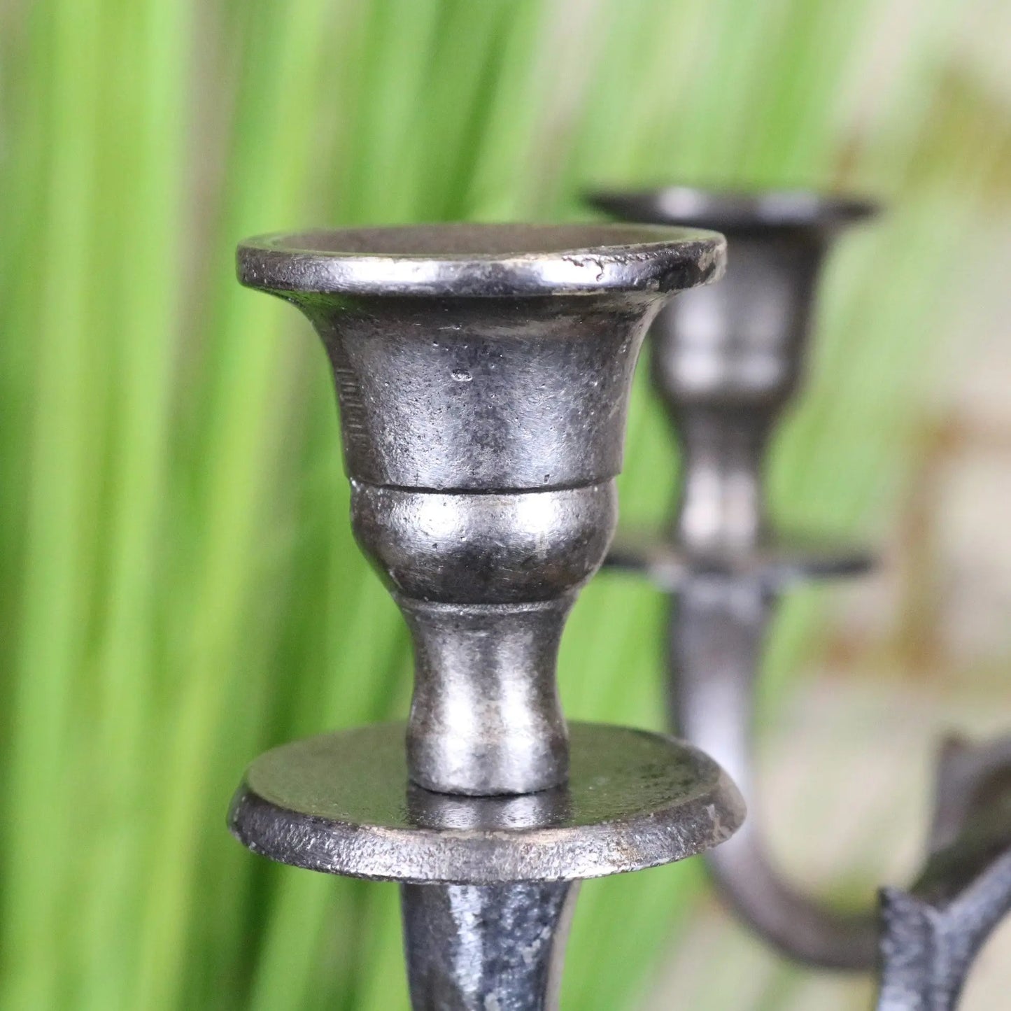 Veeha Candelabra Centerpiece 5 Candle Holder 40cm Gunmetal Silver - Closeup of Candle Holder 2