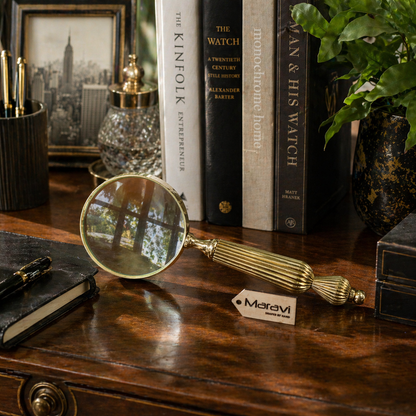 Vihana Magnifying Glass Vintage Style Fluted Brass Design - Lifestyle Image