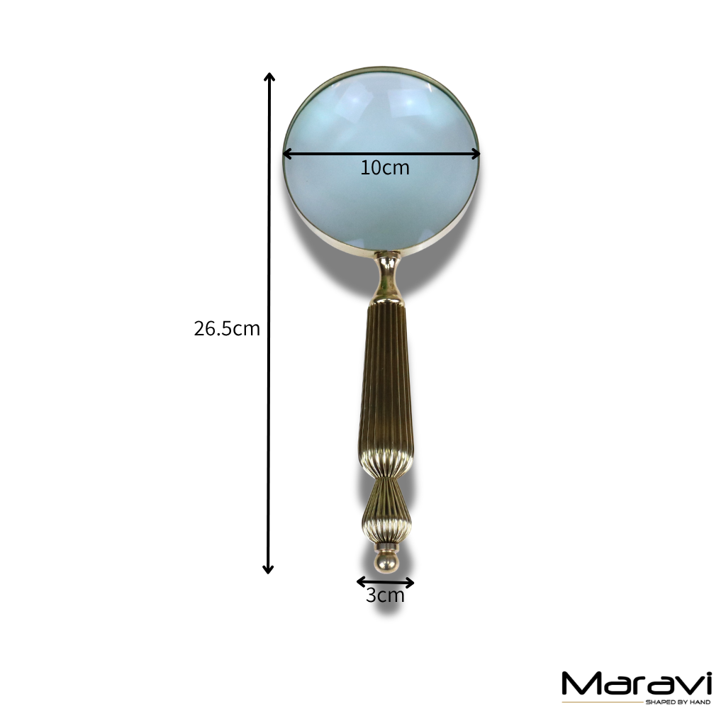 Vihana Magnifying Glass Vintage Style Fluted Brass Design - Dimensions