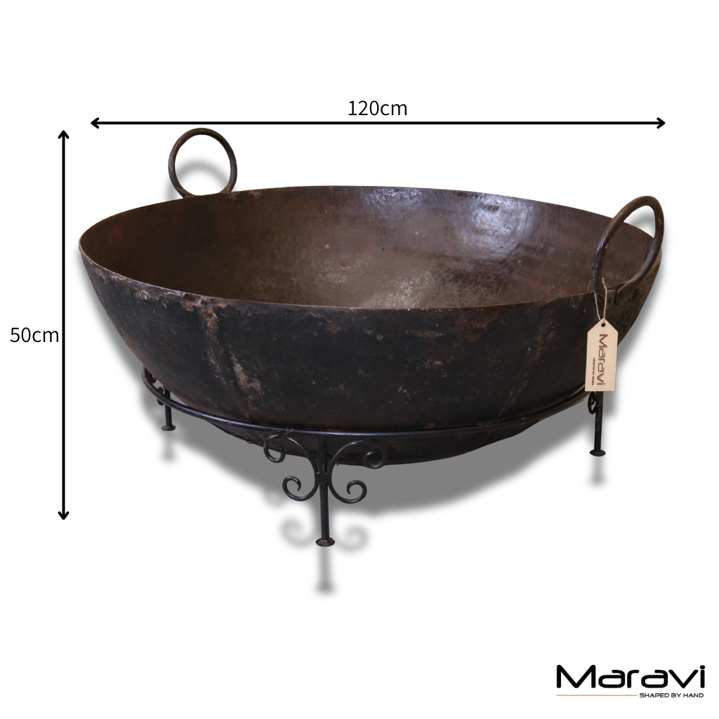 Vintage Giant Kadai Fire Bowl with Stand Garden Fire Pit - Dimensions