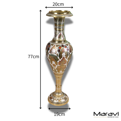 Vintage 77cm Large Brass Vase Hand Painted and Etched - Dimensions