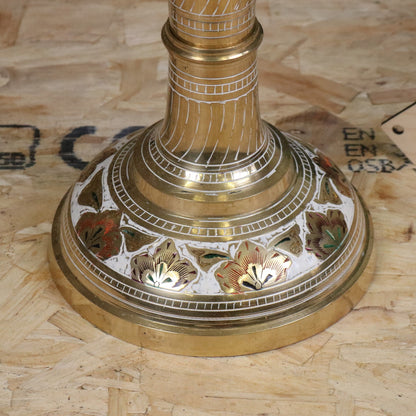 Vintage 77cm Large Brass Vase Hand Painted and Etched - Closeup of Base