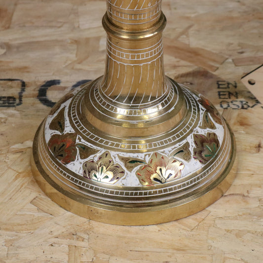 Vintage 77cm Large Brass Vase Hand Painted and Etched - Closeup of Base