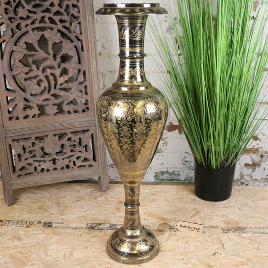 Vintage 90cm Large Brass Vase Hand Etched - Main Image