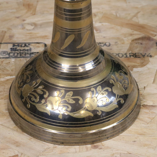 Vintage 90cm Large Brass Vase Hand Etched - Closeup of Base