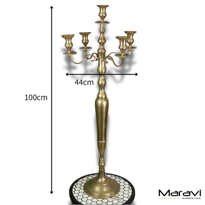 Vintage Brass Candelabra 100cm 5 Candle - Closeup Candle Holder without Candle - Dimensions