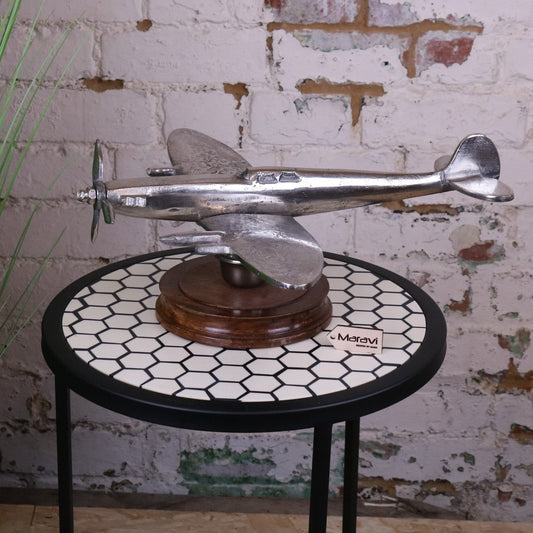 Vintage Spitfire Model Metal on Wooden Base - Main Image