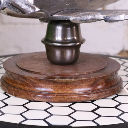 Vintage Spitfire Model Metal on Wooden Base - Closeup of Base