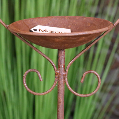 Virala Heart Shape Bird Feeder Rusted Metal Finish - Closeup of Bird Feeder Dish