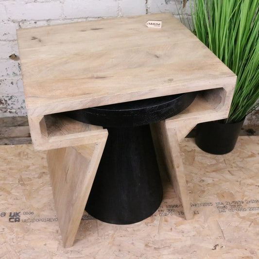 Vireli Side Table Set of 2 Rectangular and Round - Nested Angled Top View