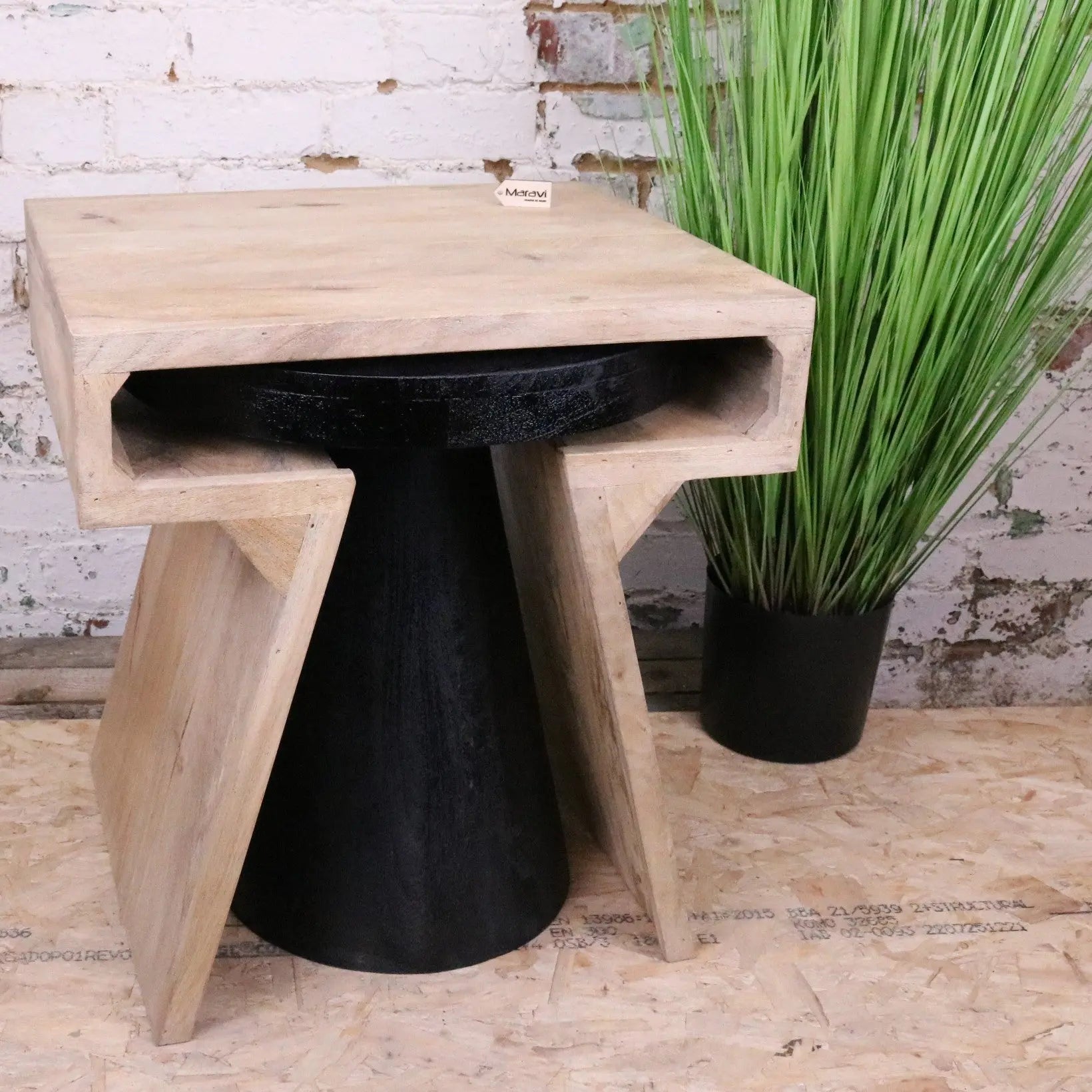 Vireli Side Table Set of 2 Rectangular and Round - Nested Front View