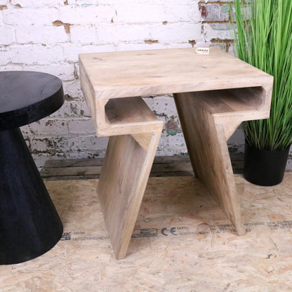 Vireli Side Table Set of 2 Rectangular and Round - Front View of Rectangular Table