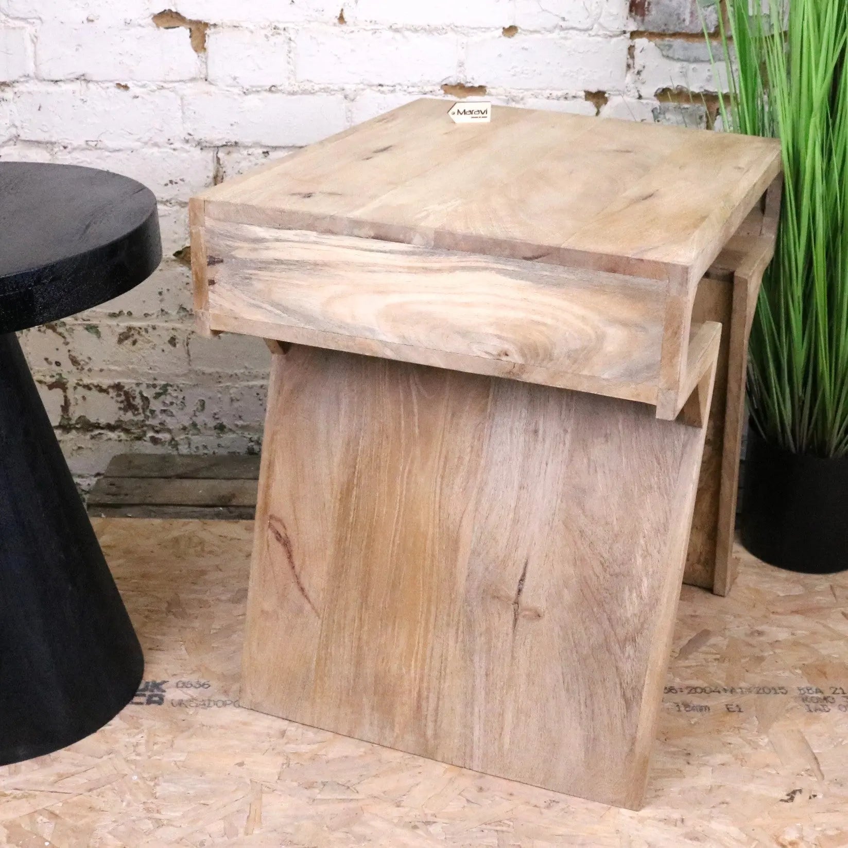 Vireli Side Table Set of 2 Rectangular and Round - Side View of Rectangular Table