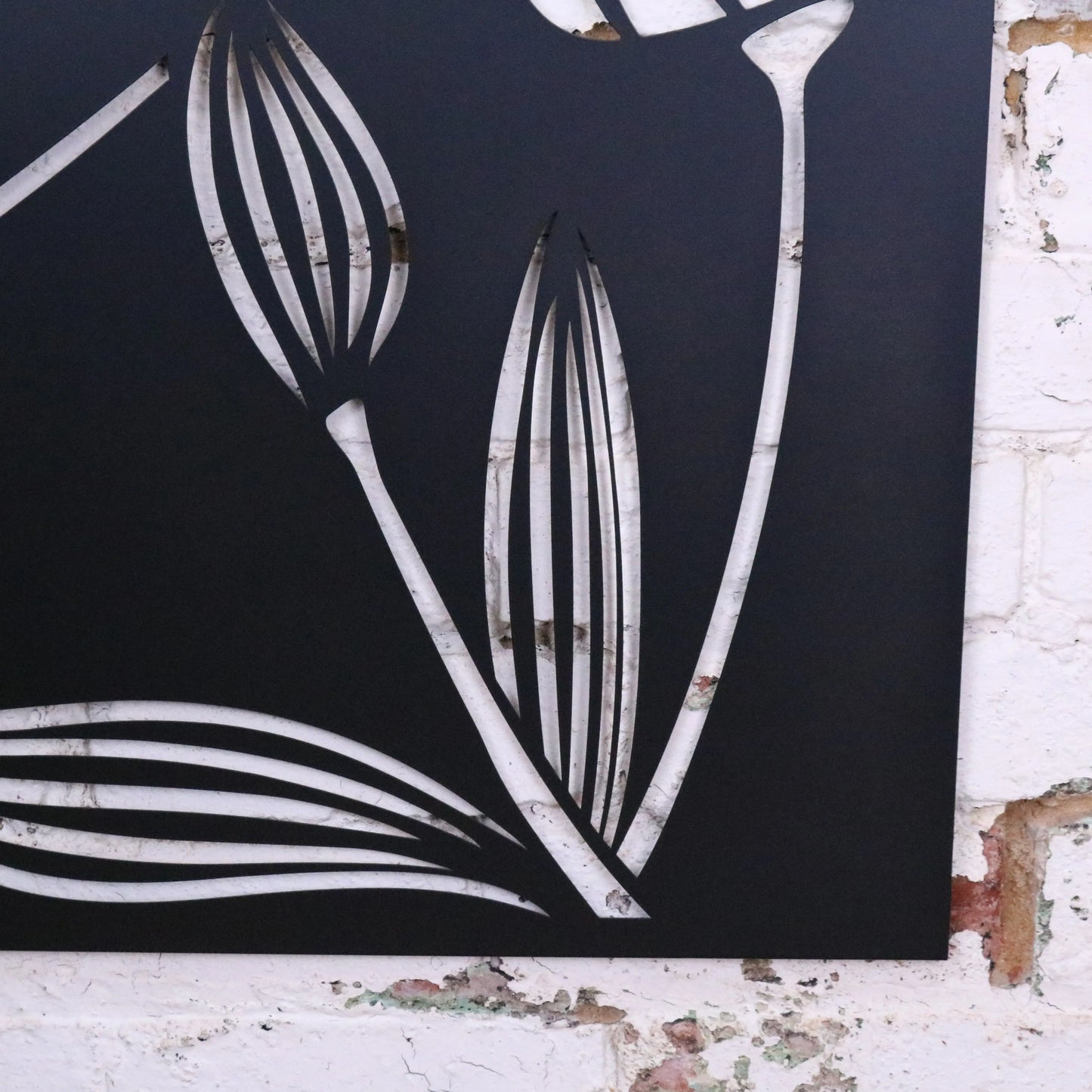 Yuveta Metal Black Wall Art Poppy Design - Closeup of Bottom Right Corner