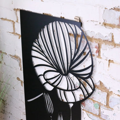 Yuveta Metal Black Wall Art Poppy Design - Side View