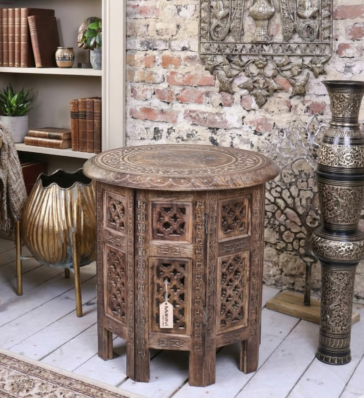Zanskar Small Hand Carved Side Table - Lifestyle Image