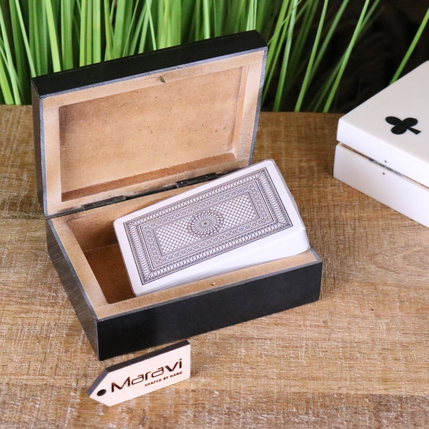 Zarita Luxury Playing Card Box Black and White - Black Box Opened