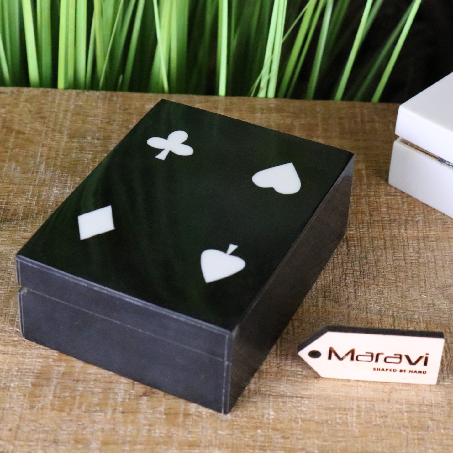 Zarita Luxury Playing Card Box Black and White - Black Box Top View