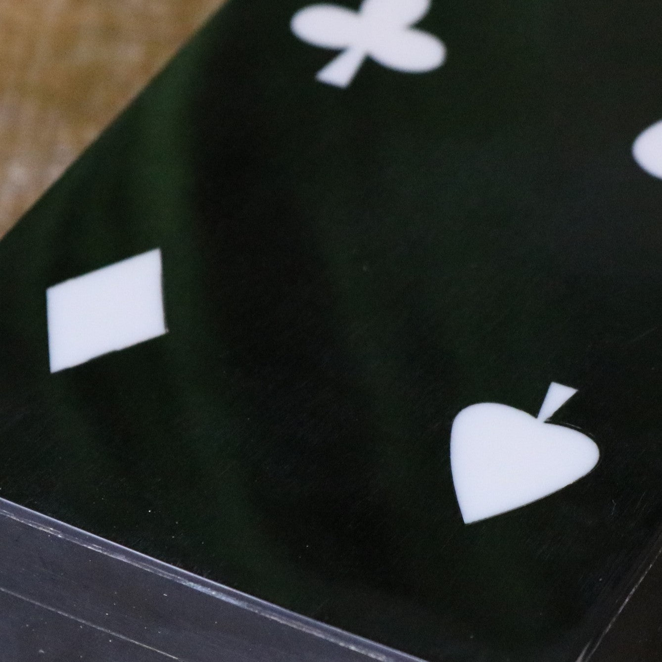 Zarita Luxury Playing Card Box Black and White - Black Box Closeup of Inlay