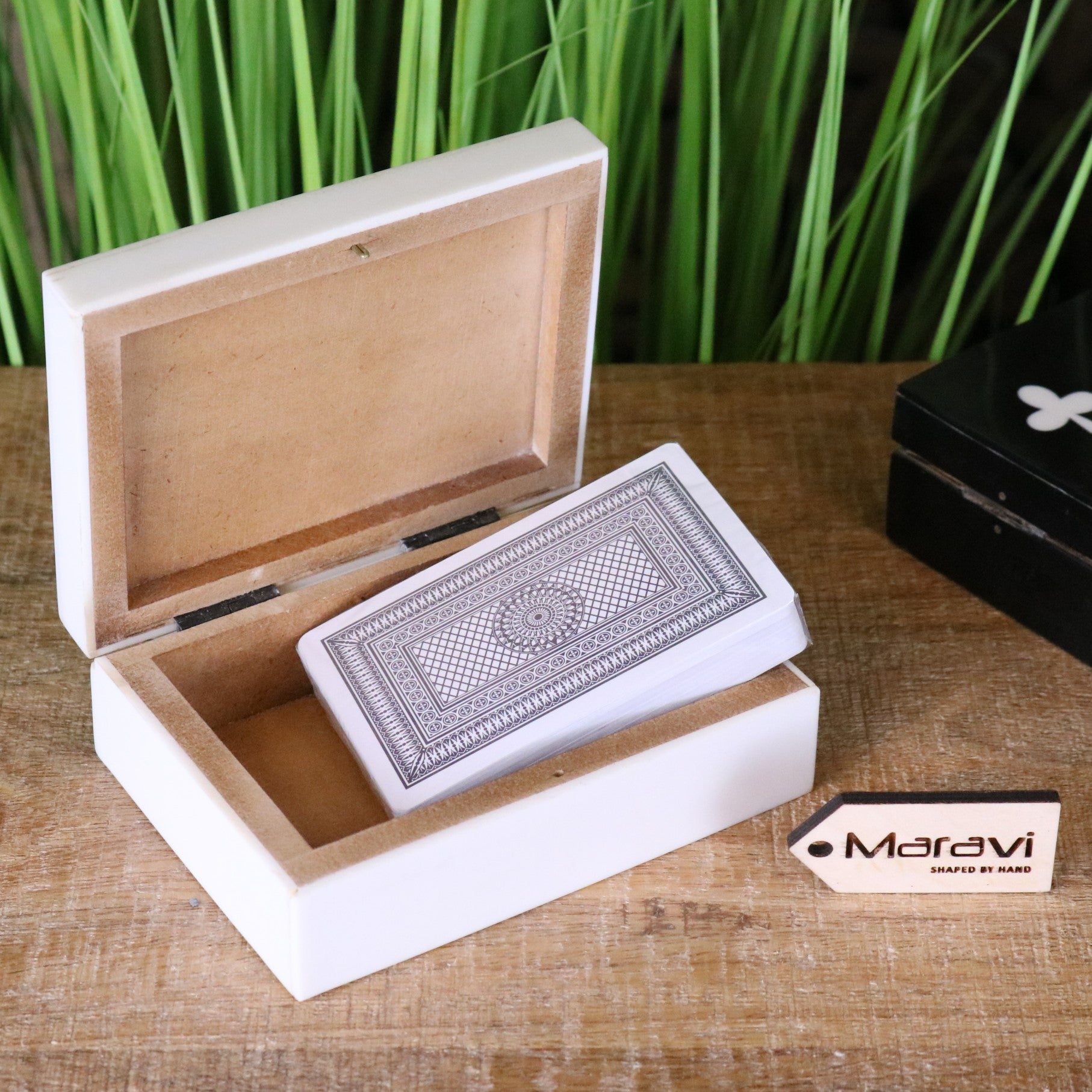 Zarita Luxury Playing Card Box Black and White - White Box Opened