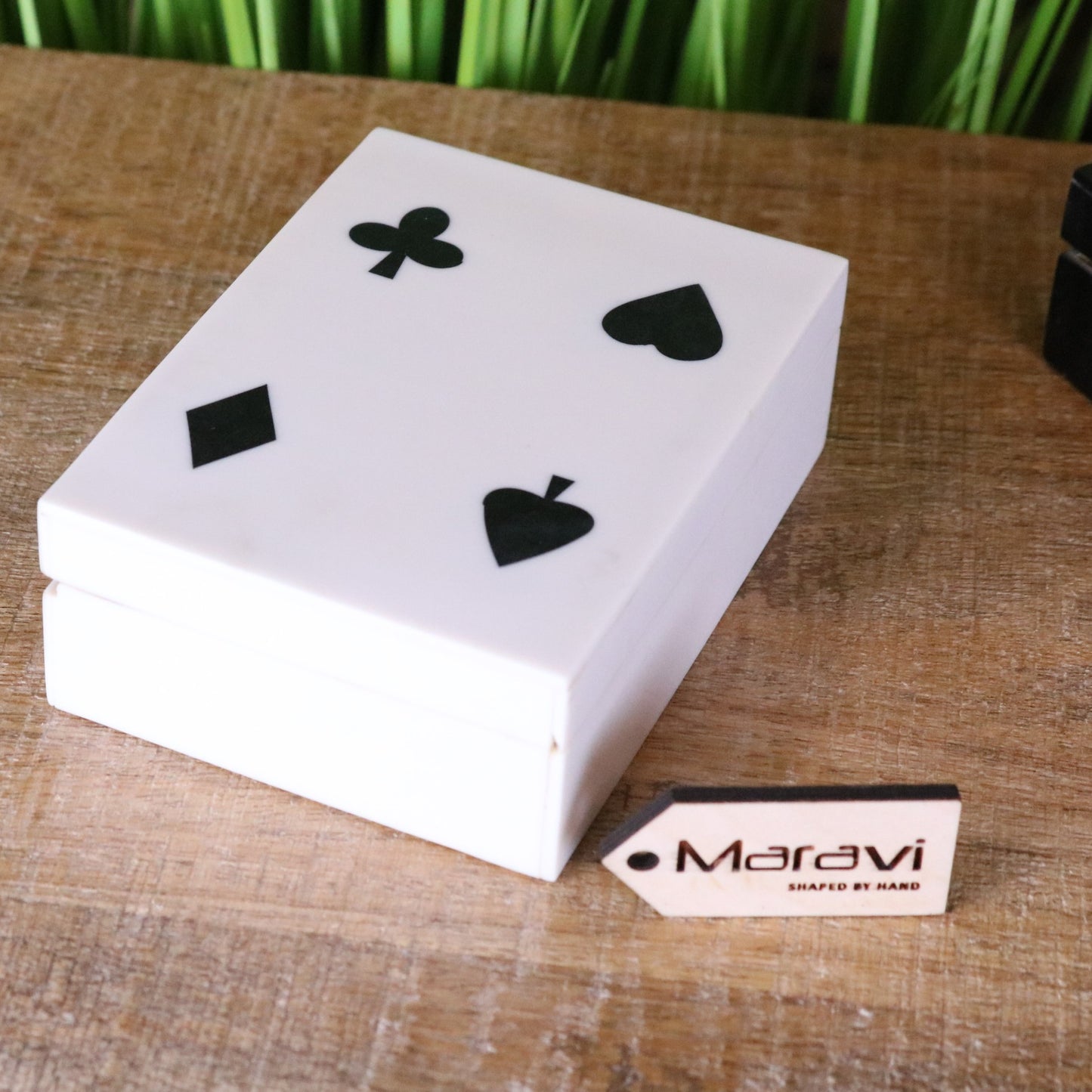 Zarita Luxury Playing Card Box Black and White - White Box Top View