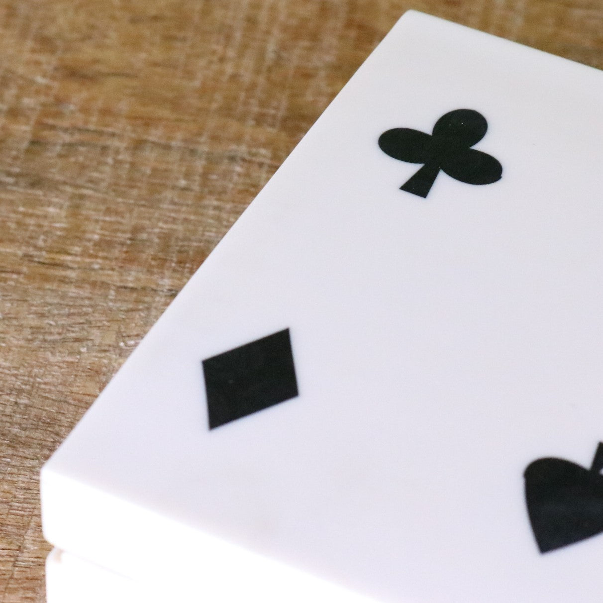 Zarita Luxury Playing Card Box Black and White - White Box Closeup of Inlay
