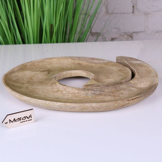 Zayana Swirl Mango Wood Wooden Serving Dish - Front View