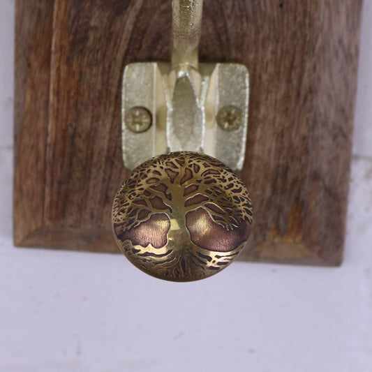 Zerika Antique Gold Coat Hooks Set of 2 - Closeup of Tree of Life Logo