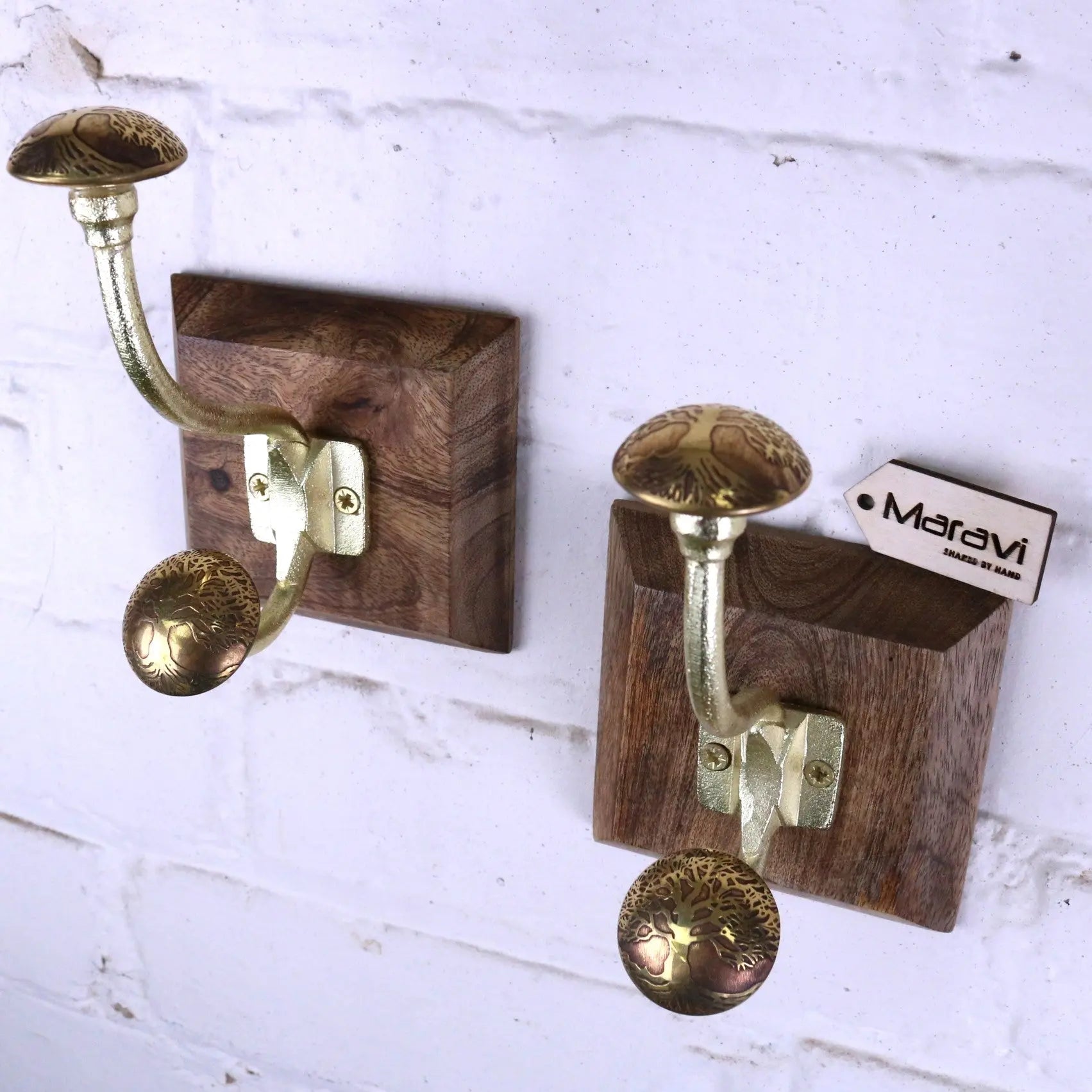 Zerika Antique Gold Coat Hooks Set of 2 - Side angled view