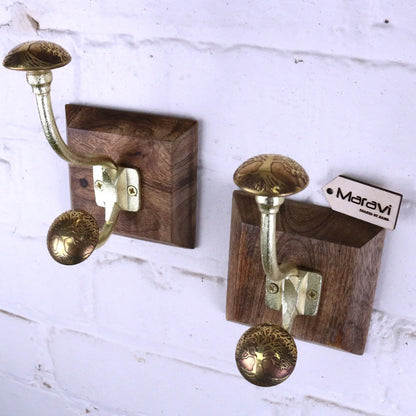 Zerika Antique Gold Coat Hooks Set of 2 - Side angled view