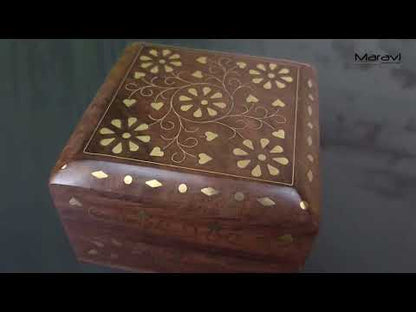 Riyana Trinket Square Wooden Box Brass Inlay