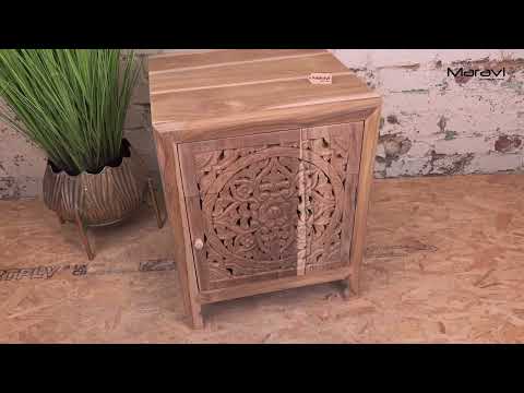 Samira Teak Wooden Bedside Cabinet Right Side Hinges Product Video