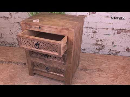 Charvi Mango Wood Bedside Cabinet 3 Drawer