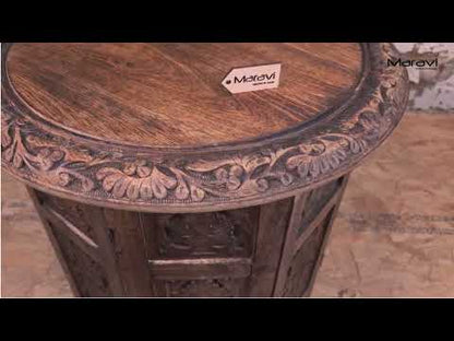 Rengali Large Mango Wood Side Table Leaf Carving Product Video