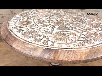 Malwa Round Wooden Pedestal Side Table