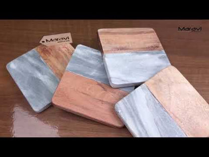 Salya Grey Marble and Wood Luxury Coasters