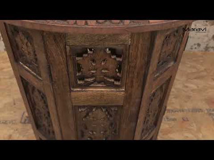 Rengali Medium Mango Wood Side Table Leaf Carving