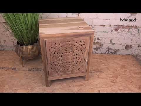 Samira Teak Wooden Bedside Cabinet Left Side Hinges Product Video