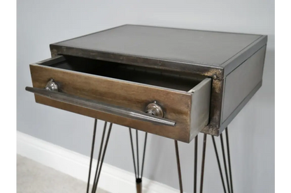 Kukuti Industrial Metal Bedside Cabinet Open Drawer