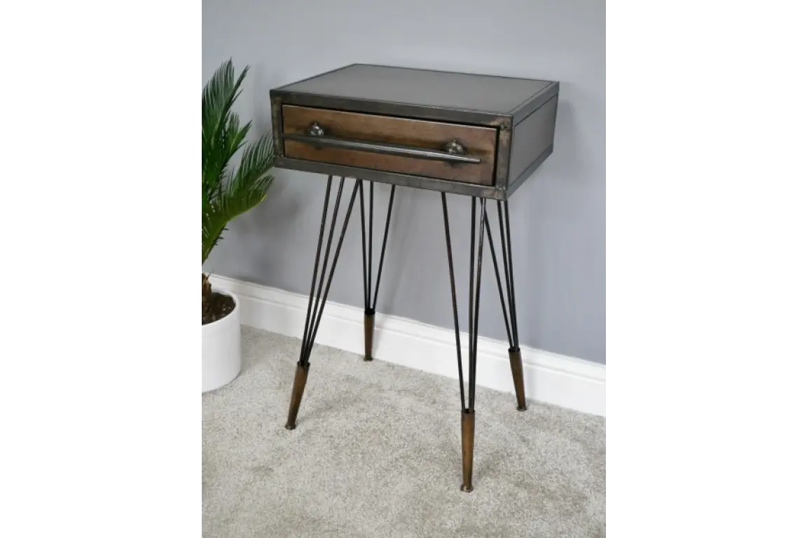 Kukuti Industrial Metal Bedside Cabinet Angled Side View