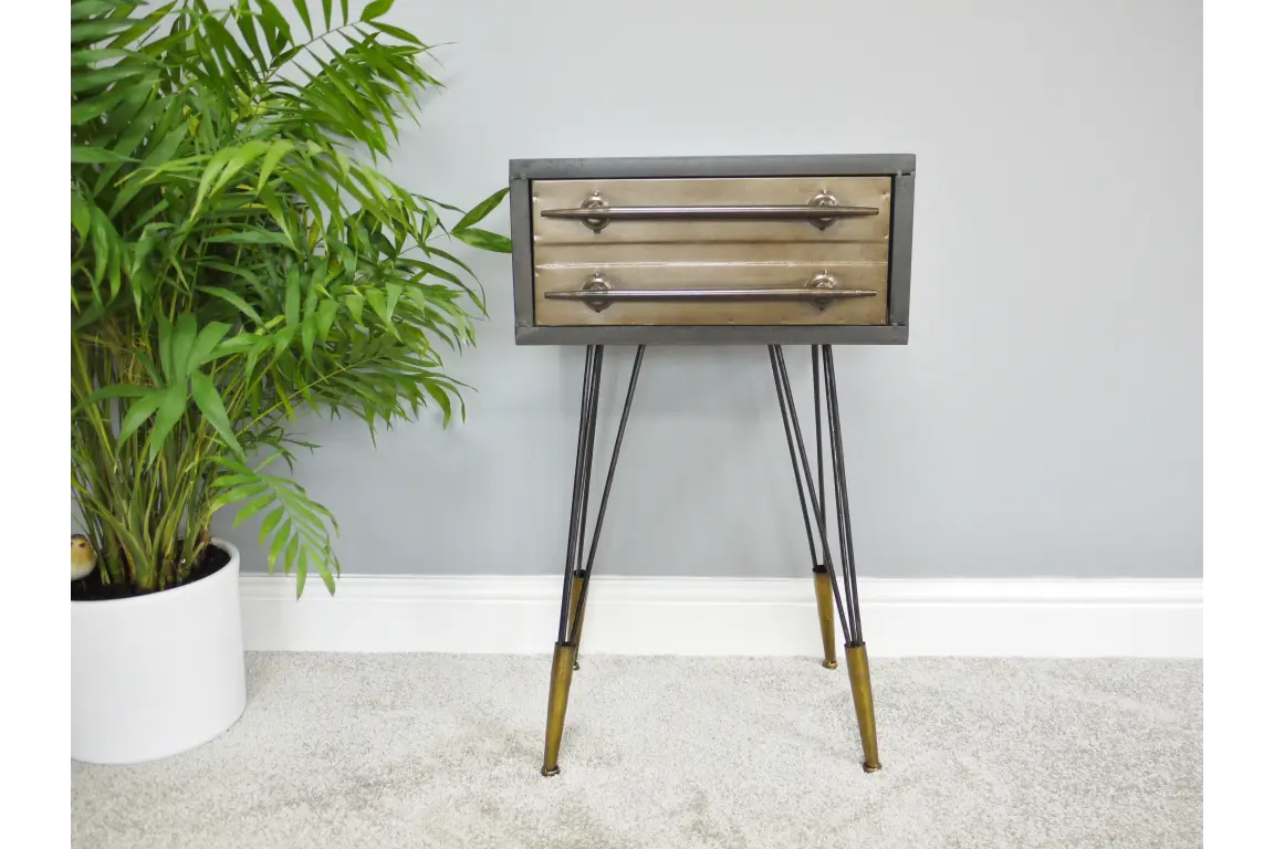 Nephari Industrial 2 Drawer Bedside Cabinet Front View