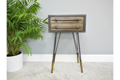 Nephari Industrial 2 Drawer Bedside Cabinet Front View
