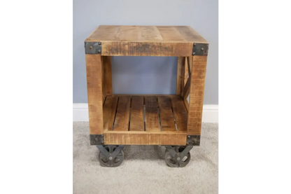 Panderi Railway Style Side Table Front View No Accessories