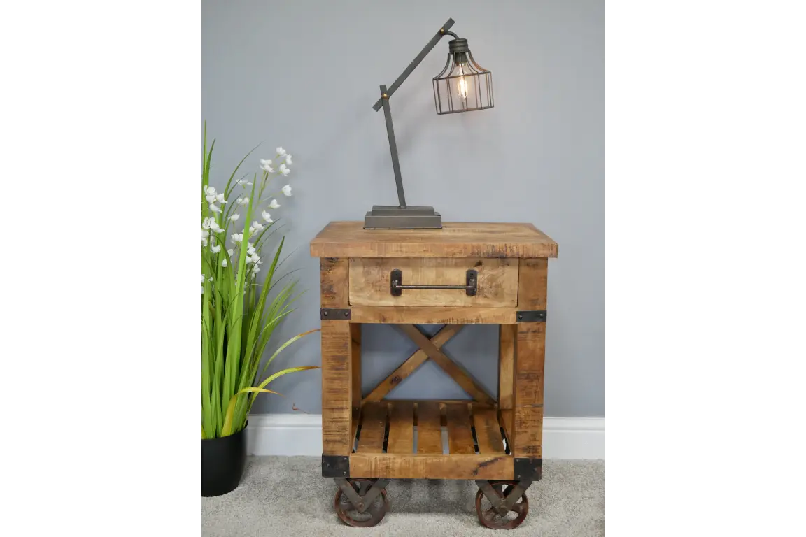 Panderi Railway Style Side Table with Drawer Cropped Main Image