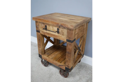 Panderi Railway Style Side Table with Drawer Side View