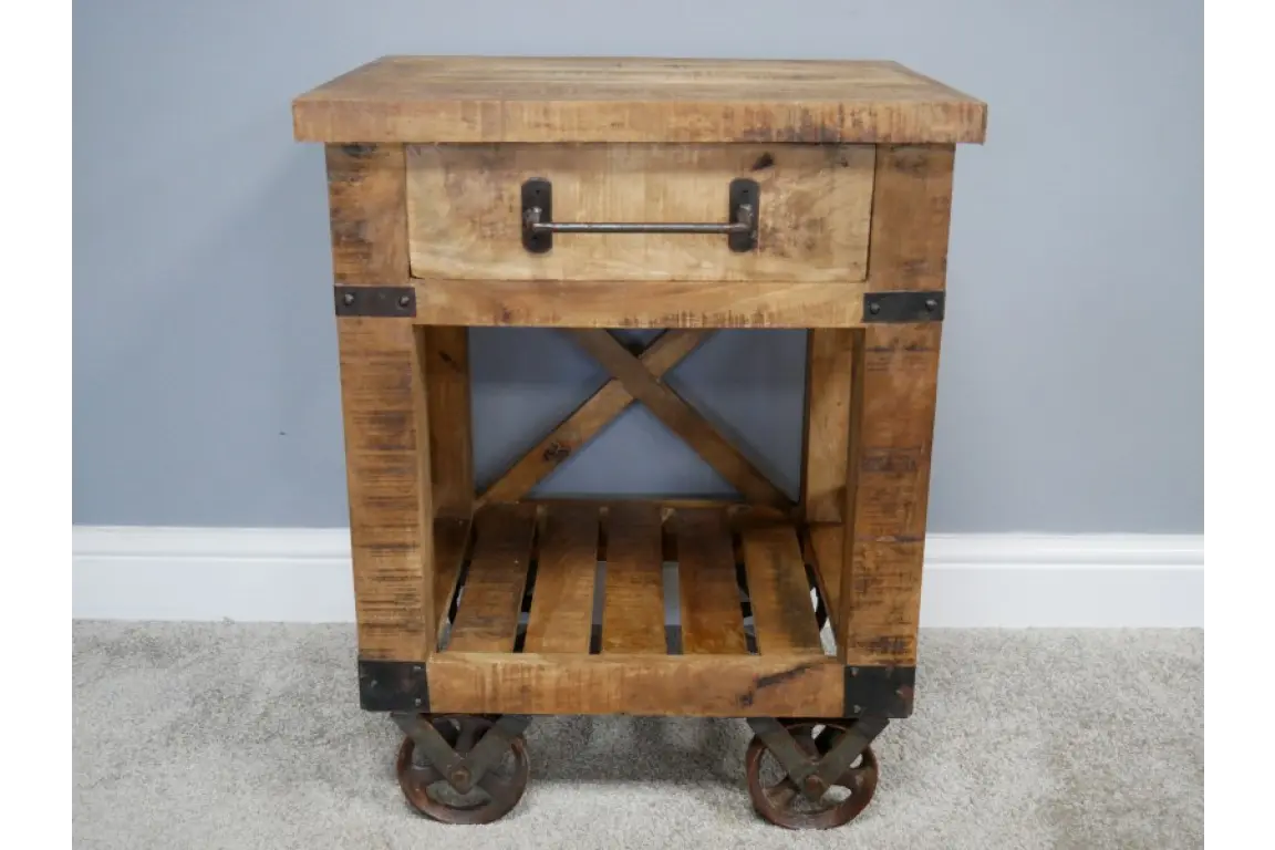 Panderi Railway Style Side Table with Drawer Closeup