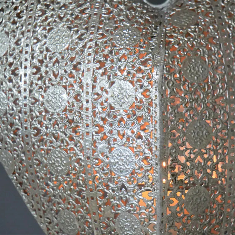 Lata Heart Decoration Hanging Tea Light Lantern - Closeup of Cutwork Design