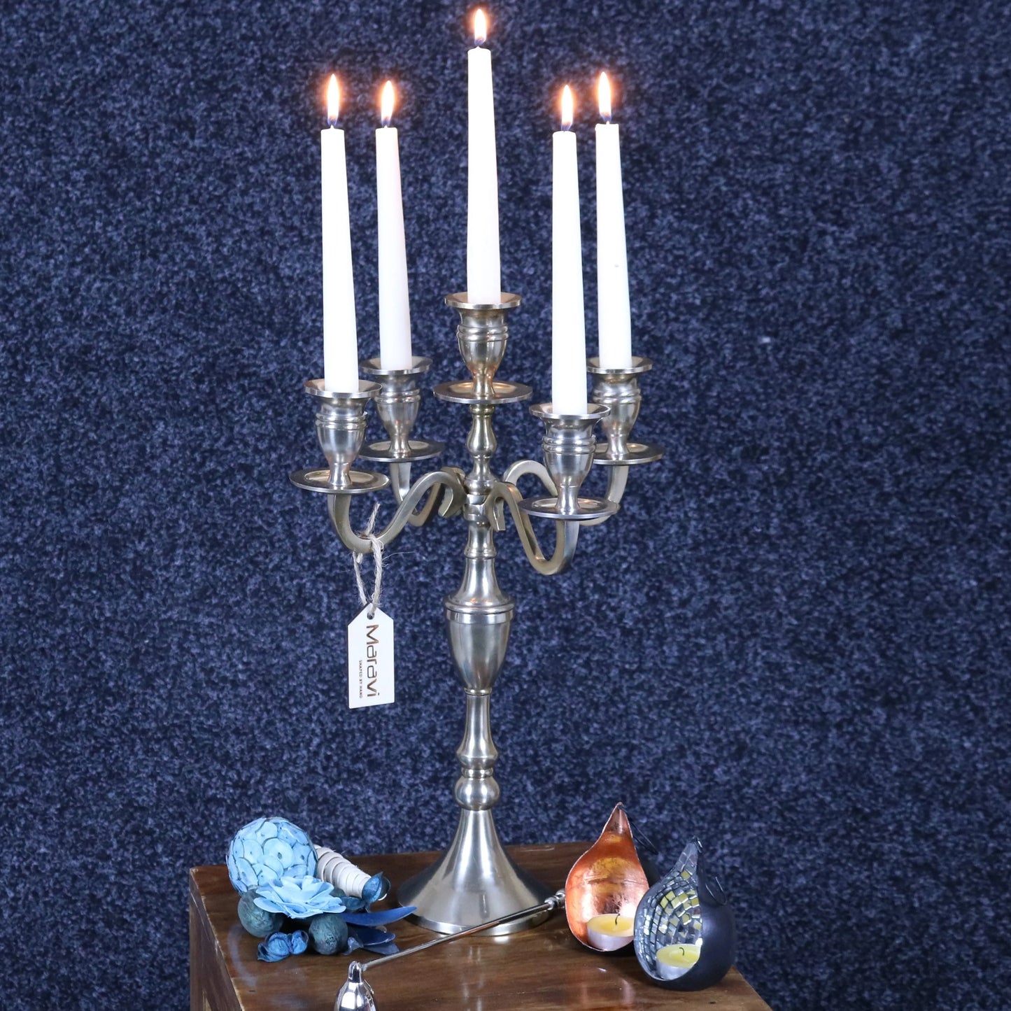Baloki Antiqued Candle Holder 5 Candle Tabletop Candelabra 42cm Maravi