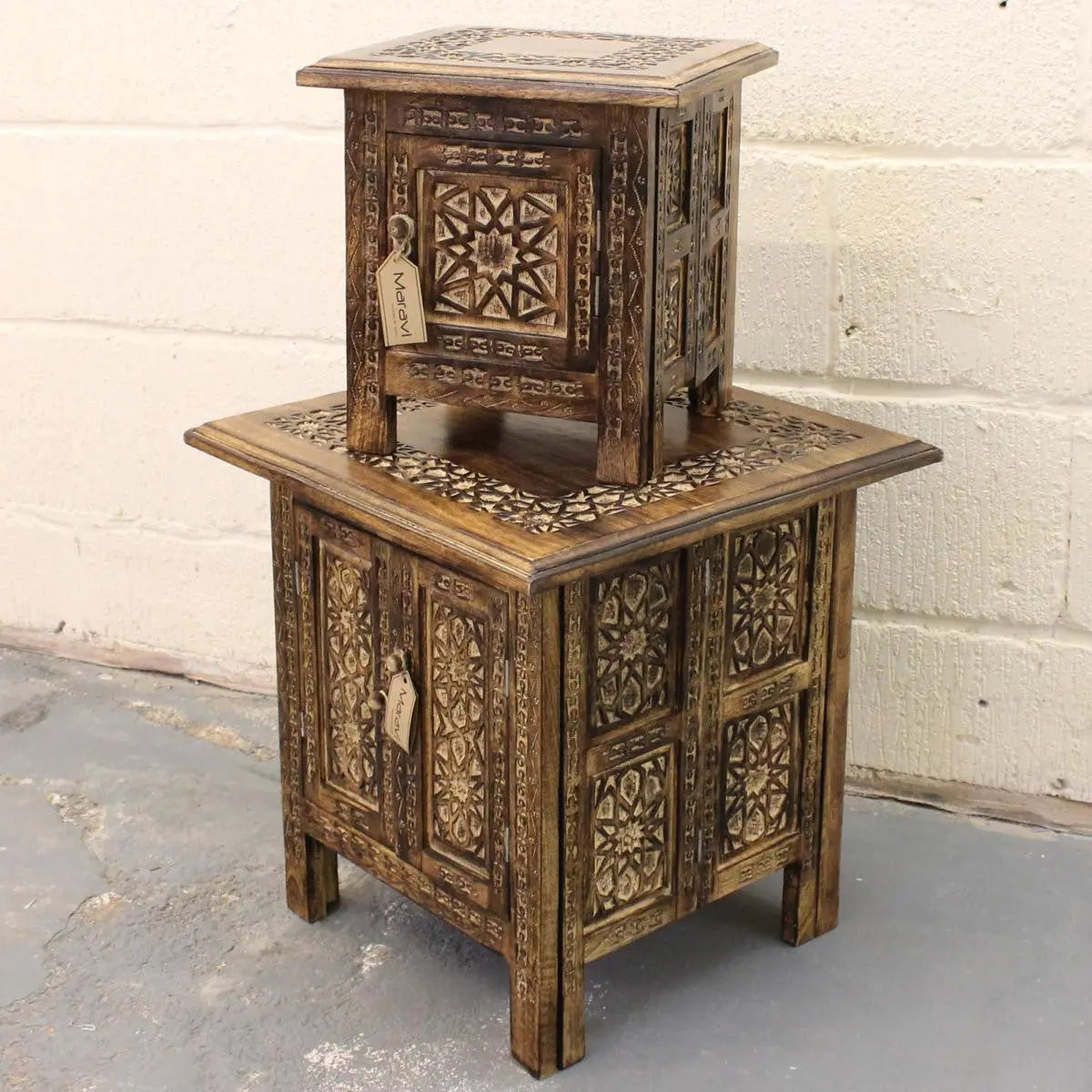 Burhi Set of 2 Square Side Tables Moroccan Carving